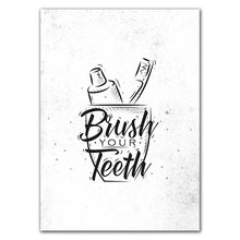Загрузите изображение в программу просмотра галереи, Кисть для мытья зубов, туалет, цитата, картина, декор для ванной комнаты, холст, живопись, художественный постер, черный, белый цвет, принты для туалета HD2892