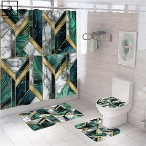Géométrique marbre impression rideau de douche tapis de bain ensemble doux tapis anti-dérapant toilette couvercle couverture salle de bain rideau moderne décor à la maison