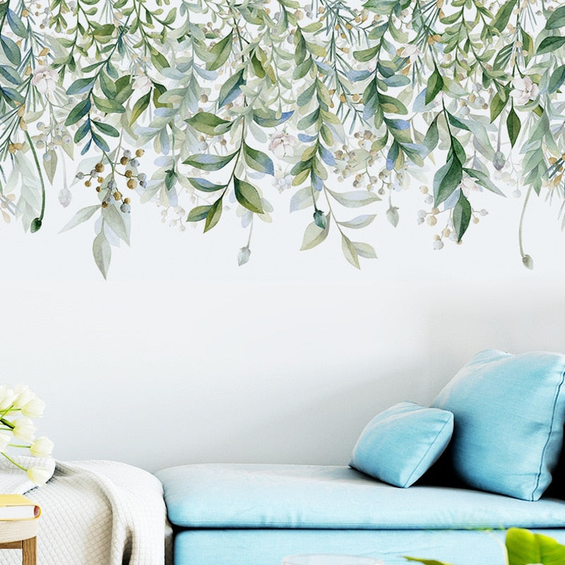 Adesivi murali con foglie verdi per soggiorno, camera da letto, TV, divano, sfondo, adesivi murali autoadesivi, murali in vinile rimovibili