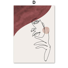 Cargar imagen en el visor de la galería, Cuadro sobre lienzo para pared de niña con cuerpo de flor de línea dibujada, carteles nórdicos abstractos e impresiones, imágenes de pared para decoración para las paredes del salón