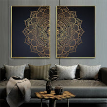 Загрузите изображение в программу просмотра галереи, Черное золото, современная мандала, абстрактные постеры, холст, картина, настенная живопись, печать, фотографии для гостиной, спальни, интерьер, домашний декор