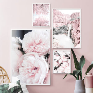 Kirschblüten Pfingstrose Nelke Blume Berg Nordic Poster und Drucke Wandkunst Leinwand Malerei Wandbilder für Wohnzimmer