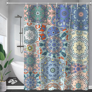 Tende da doccia blu a tema Boho Accessori da bagno Simpatico tessuto impermeabile con stampa 3D con ganci Tenda decorativa con motivo geometrico