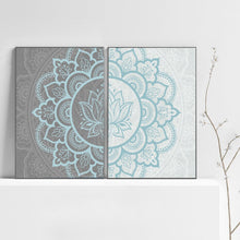 Загрузите изображение в программу просмотра галереи, Синий Серый Мандала Холст Картина Плакат Бохо Цветочный Узор Дзен Настенный Художественный Принт Нейтральный Приглушенный Настенный Декор для Йоги для Гостиной