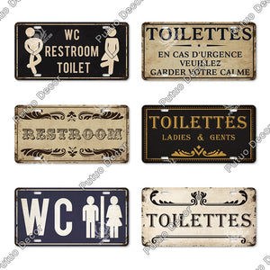 Putuo Decor Restroom Metal Sign Plaque Metal Vintage License Plate for Bar Club Toilet Bathroom Restroom Toilettes Door Decor