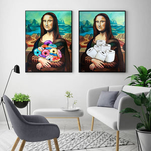 Canvas Painting Print Funny Toilet Wall Art Mona Lisa Bathroom Paper Poster Home Decoration Nordic Modular Picture Living Room