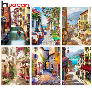 Huacan 5D Landscape Diamond Painting Street Full Square Round Drill Embroidery Mosaic Home Decorations