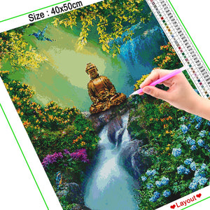 HOMFUN 5D Diamond Painting Full Square/Round &quot;Buddha waterfall&quot; Picture Of Rhinestone DIY Diamond Embroidery Home Decor A27411