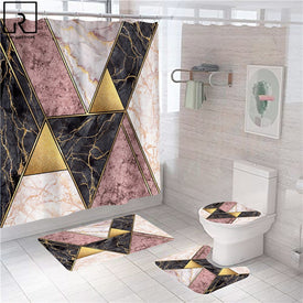 Cortina de ducha con estampado de mármol geométrico, juego de alfombrillas de baño, alfombra suave antideslizante, cubierta de tapa de inodoro, cortina de baño, decoración moderna para el hogar
