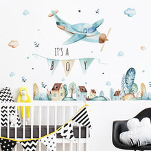 Загрузите изображение в программу просмотра галереи, Наклейки на стену с изображением самолета для мальчиков, детские комнаты, маленький городок, ПВХ, наклейки на стены, декор для стен детского сада, сделай сам, художественное украшение дома