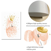 Carica l&#39;immagine nel visualizzatore della Galleria, Decorazione della camera da letto della ragazza della scuola materna Piuma di fenicottero Wall Art Canvas Poster e stampa Cartoon Painting Immagini a parete per soggiorno