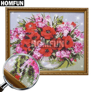 HOMFUN cuadrado completo/taladro redondo 5D DIY diamante pintura "paisaje de flores" bordado punto de cruz 3D decoración del hogar regalo A16940