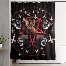 Tenda da doccia in metallo nero con gatto satanico pentagramma morte, tende da bagno durevoli