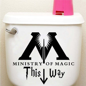 New Bathroom Toilet Wall Stickers MINISTRY OF MAGIC THIS WAY Washroom Art Mural Home Decor Waterproof Poster Vinyl Wall Decals
