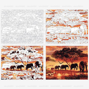 RUOPOTY Elephants Landscape DIY Digital Painting By Numbers Modern Wall Art Canvas Painting Unique Gift For Home Decor 60x75cm