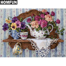 Charger l&#39;image dans la galerie, HOMFUN plein carré/rond perceuse 5D bricolage diamant peinture &quot;fleurs et tasse&quot; 3D broderie point de croix 5D décor cadeau A00545