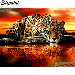 Dispaint completo cuadrado/taladro redondo 5D DIY diamante pintura "animal leopardo" bordado punto de cruz 3D decoración del hogar A10367