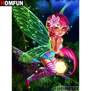 HOMFUN Diamond Painting &quot;Butterfly Elf&quot; Cross Stitch Custom Photo Diamond Embroidery Square Round Drill Home Decor A07198