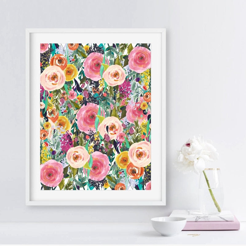 Flower Print Watercolor Floral Wall Art Canvas Painting Picture Home Bedroom Study Office Wall Art Decoration
