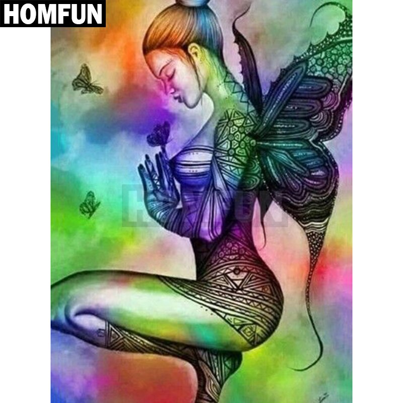 HOMFUN Full Square/Round Drill 5D DIY Diamond Painting "butterfly fairy" Embroidery Cross Stitch 3D Home Decor Gift A00135