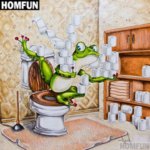 HOMFUN Full Square/Round Drill 5D DIY Diamond Painting &quot;Frog toilet&quot; 3D Embroidery Cross Stitch 5D Home Decor Gift A00615