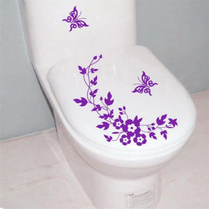 Mariposa flor vid baño pegatinas de pared decoración del hogar papel tapiz calcomanías de pared para inodoro pegatina decorativa decoración del hogar
