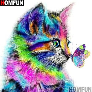 HOMFUN Full Square/Round Drill 5D DIY Diamond Painting &quot;Cat butterfly&quot; 3D Embroidery Cross Stitch 5D Home Decor Gift A13636