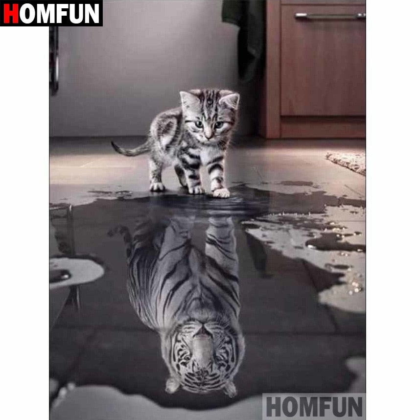 HOMFUN Full Square/Round Drill 5D DIY Diamond Painting "Tiger cat" Embroidery Cross Stitch 3D Home Decor Gift BK020