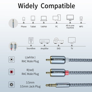 Essager RCA-Kabel HiFi Stereo 2 RCA auf 3,5 mm Audiokabel AUX RCA-Buchse 3,5 Y Splitter für Verstärker Audio Heimkino-Kabel Cinch