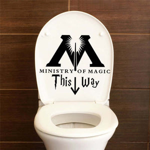 New Bathroom Toilet Wall Stickers MINISTRY OF MAGIC THIS WAY Washroom Art Mural Home Decor Waterproof Poster Vinyl Wall Decals
