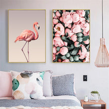 Cargar imagen en el visor de la galería, Flamenco flor lienzo nórdico pintura paisaje marino pared arte impresión imagen para sala de estar dormitorio decoración del hogar pintura sin marco