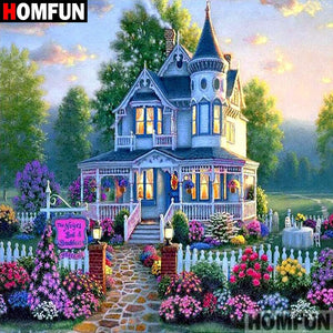 HOMFUN Full Square/Round Drill 5D DIY Diamond Painting &quot;Garden Castle&quot; 3D Embroidery Cross Stitch 5D Home Decor A07666