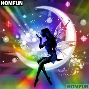 HOMFUN Full Square/Round Drill 5D DIY Diamond Painting &quot;fairy on moon&quot; 3D Embroidery Cross Stitch 5D Decor Gift A01179