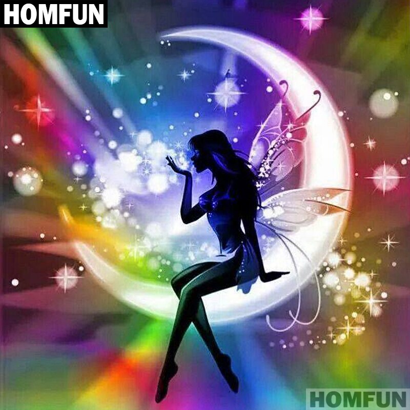 HOMFUN Full Square/Round Drill 5D DIY Diamond Painting "fairy on moon" 3D Embroidery Cross Stitch 5D Decor Gift A01179