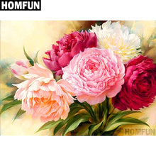 Charger l&#39;image dans la galerie, HOMFUN plein carré/rond perceuse 5D bricolage diamant peinture &quot;fleurs de pivoine&quot; 3D broderie point de croix 5D décor cadeau A00558