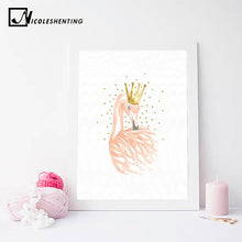 Carica l&#39;immagine nel visualizzatore della Galleria, Decorazione della camera da letto della ragazza della scuola materna Piuma di fenicottero Wall Art Canvas Poster e stampa Cartoon Painting Immagini a parete per soggiorno