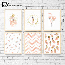 Carica l&#39;immagine nel visualizzatore della Galleria, Decorazione della camera da letto della ragazza della scuola materna Piuma di fenicottero Wall Art Canvas Poster e stampa Cartoon Painting Immagini a parete per soggiorno