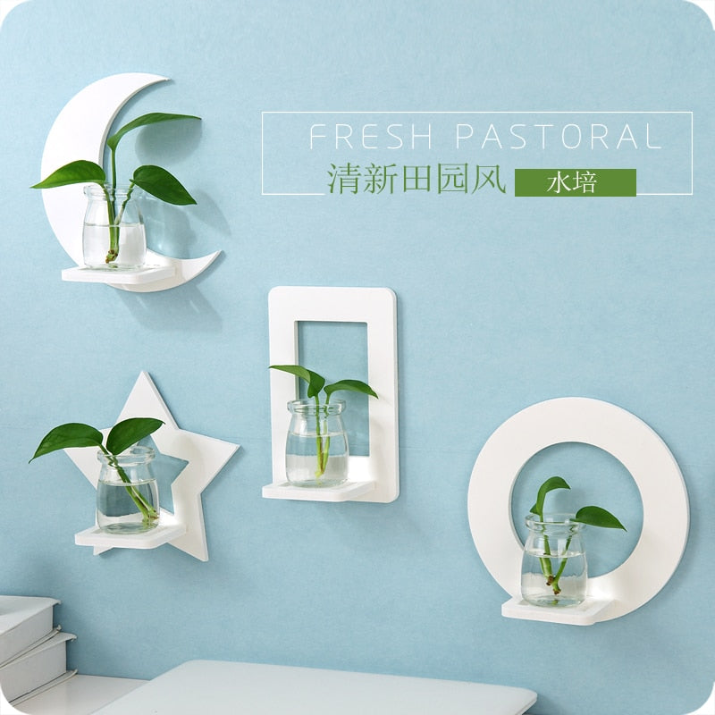 Creative Wall Decorative Shelf Household Wall Water Culture Vase Flower Stand Wall Potted Storage Rack(not include bottle)