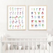 Laden Sie das Bild in den Galerie-Viewer, Arabische islamische Wandkunst auf Leinwand, arabische Buchstaben, Alphabete, Ziffern, Poster, Kinderzimmer, Kinderzimmer, Wandkunst, Dekoration
