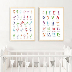 Arabe islamique mur Art toile peinture arabe lettres Alphabets chiffres affiche imprime pépinière enfants chambre mur Art décor