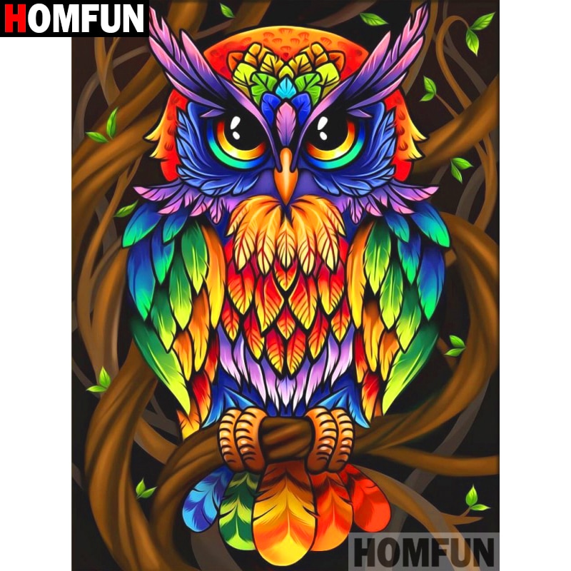 HOMFUN Full Square/Round Drill 5D DIY Diamond Painting "Colored owl" 3D Diamond Embroidery Cross Stitch Home Decor A19074
