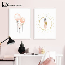 Carica l&#39;immagine nel visualizzatore della Galleria, Decorazione della camera da letto della ragazza della scuola materna Piuma di fenicottero Wall Art Canvas Poster e stampa Cartoon Painting Immagini a parete per soggiorno