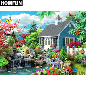 HOMFUN Full Square/Round Drill 5D DIY Diamond Painting "Garden & house" Embroidery Cross Stitch 5D Home Decor Gift A01694