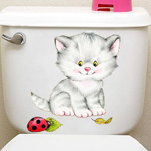 Pegatina de pared de gatito de dibujos animados muy bonito para baño, sala de estar, decoración del hogar, calcomanías artísticas, póster, papel tapiz, pegatinas para mural