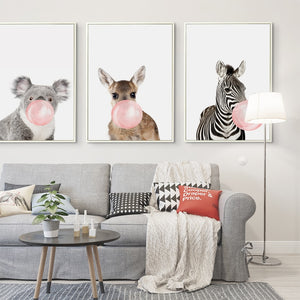 Bubble Kaugummi Giraffe Zebra Tier Poster Leinwand Kunst Malerei Wandkunst Kinderzimmer Deko Bild Nordischer Stil Kinder Deko