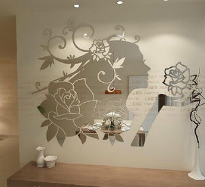 Pegatinas de pared de espejo acrílico de hada de las flores, pegatinas de pared 3D para dormitorio, sala de estar, hogar, pegatinas de decoración atística de pared DIY