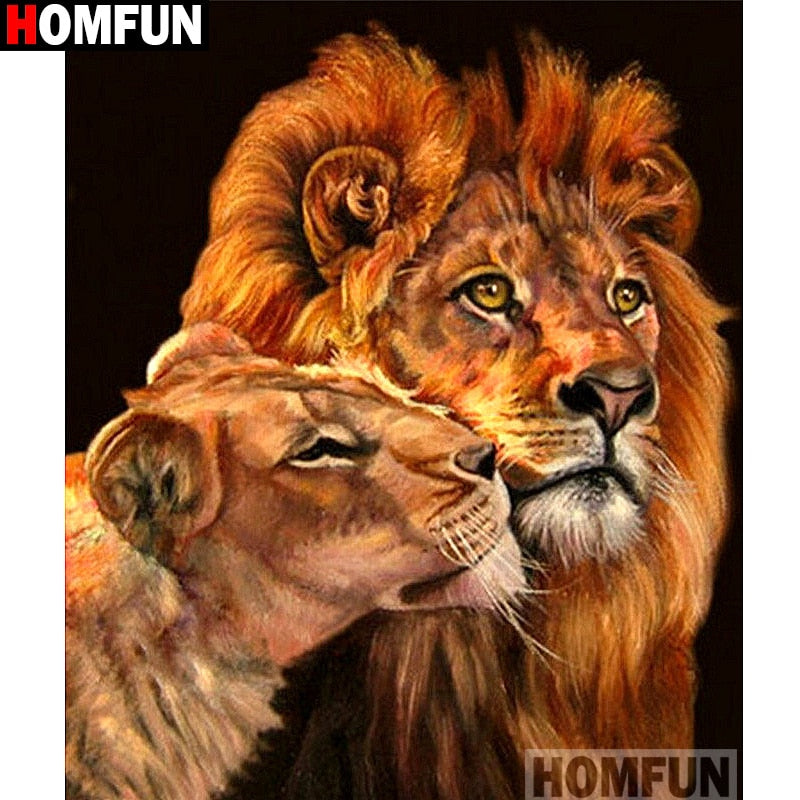 HOMFUN Full Square/Round Drill 5D DIY Diamond Painting "Animal lion" 3D Embroidery Cross Stitch 5D Home Decor A13310