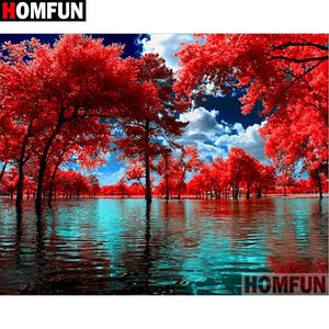 HOMFUN Full Square/Round Drill 5D DIY Diamond Painting &quot;Red leaf tree&quot; Embroidery Cross Stitch 5D Home Decor Gift A16762