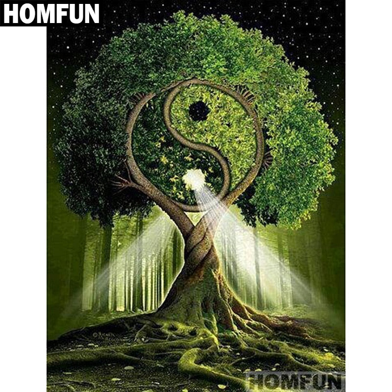 HOMFUN Full Square/Round Drill 5D DIY Diamond Painting "Tai Chi Trees" Embroidery Cross Stitch 5D Home Decor Gift A01134