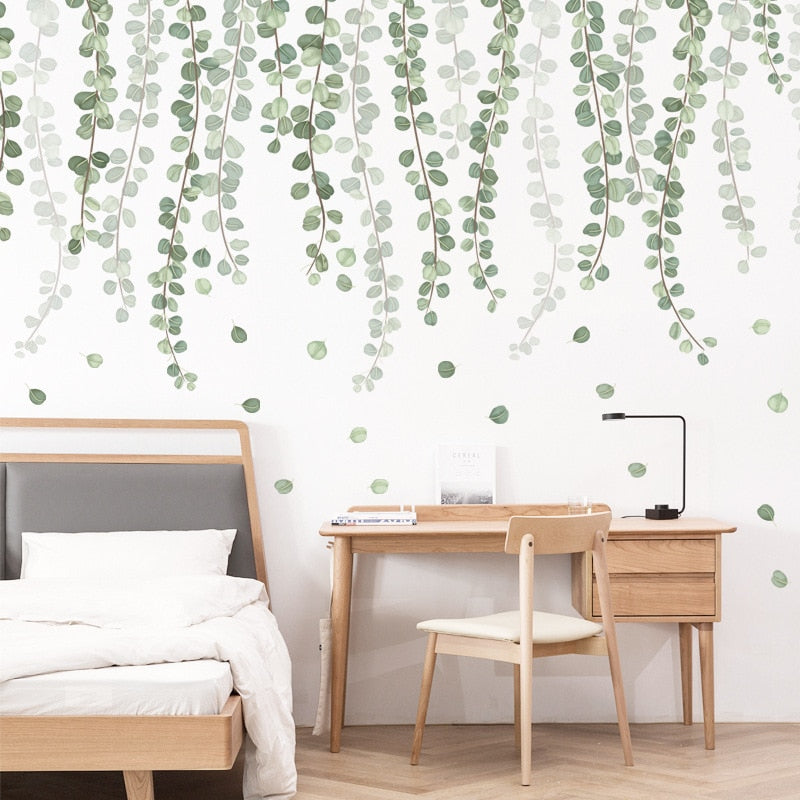 Adesivi murali in foglie di rattan in stile nordico per soggiorno camera da letto Decalcomanie da muro in vinile ecologiche Adesivi per decorazioni per la casa per parete